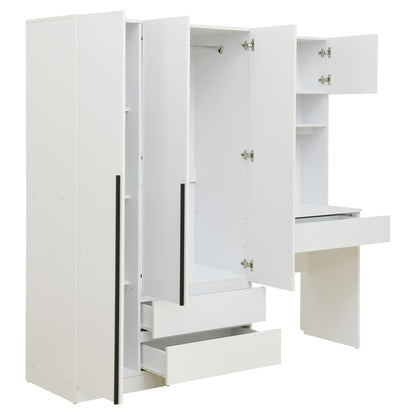 3 Door Storage Desk Wardrobe For Bedroom With Shelves And 3 Drawers - White