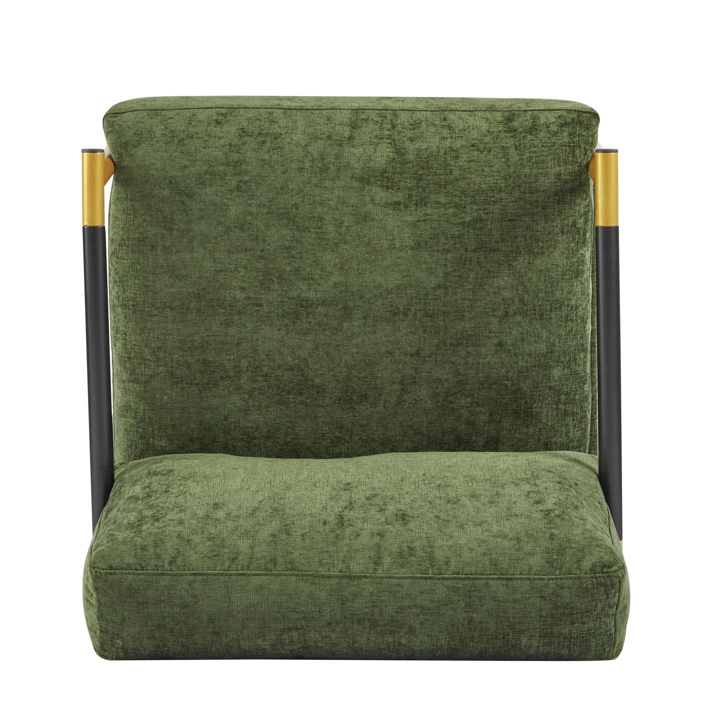 Modern Accent Chair With Plush Cushions, Minimalist Metal Frame, & Wooden Armrest Design - Gold / Green