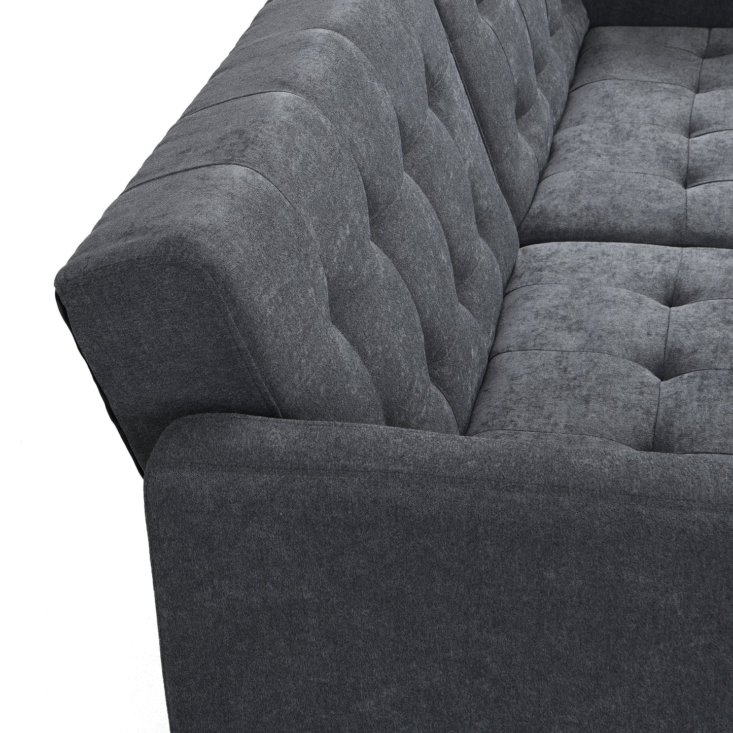 Futon Sofa Bed Convertible Folding Lounge Couch, Armrests - Dark Gray
