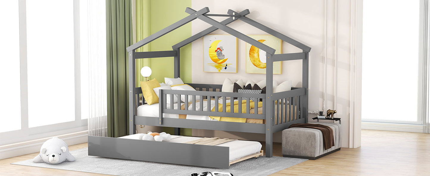 Twin Size House Bed & Twin Size Trundle - Gray