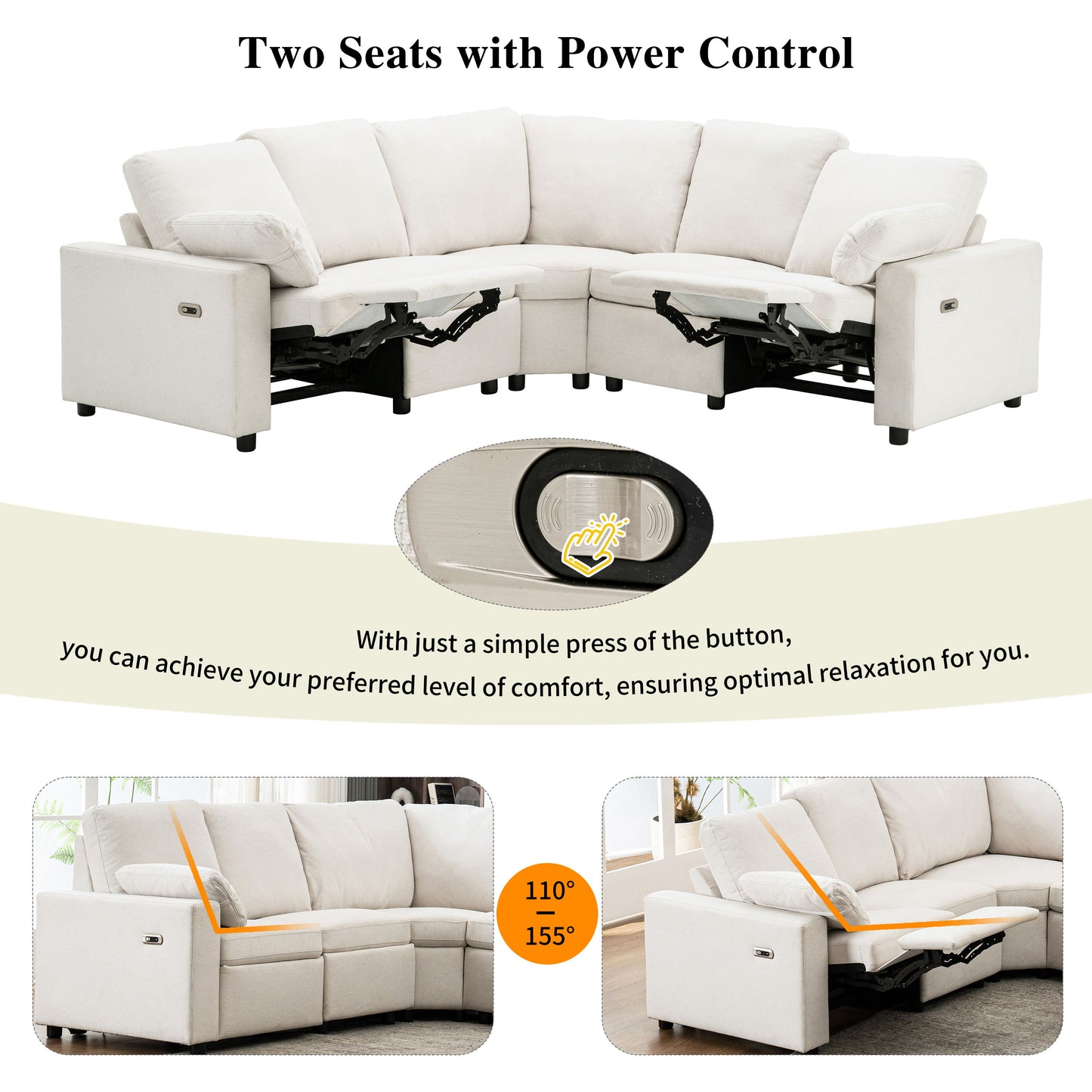 Power Recliner Sectional Sofa Home Theater Reclining Sofa With Two USB Ports, Two Storage Drawers For Living Room - Beige