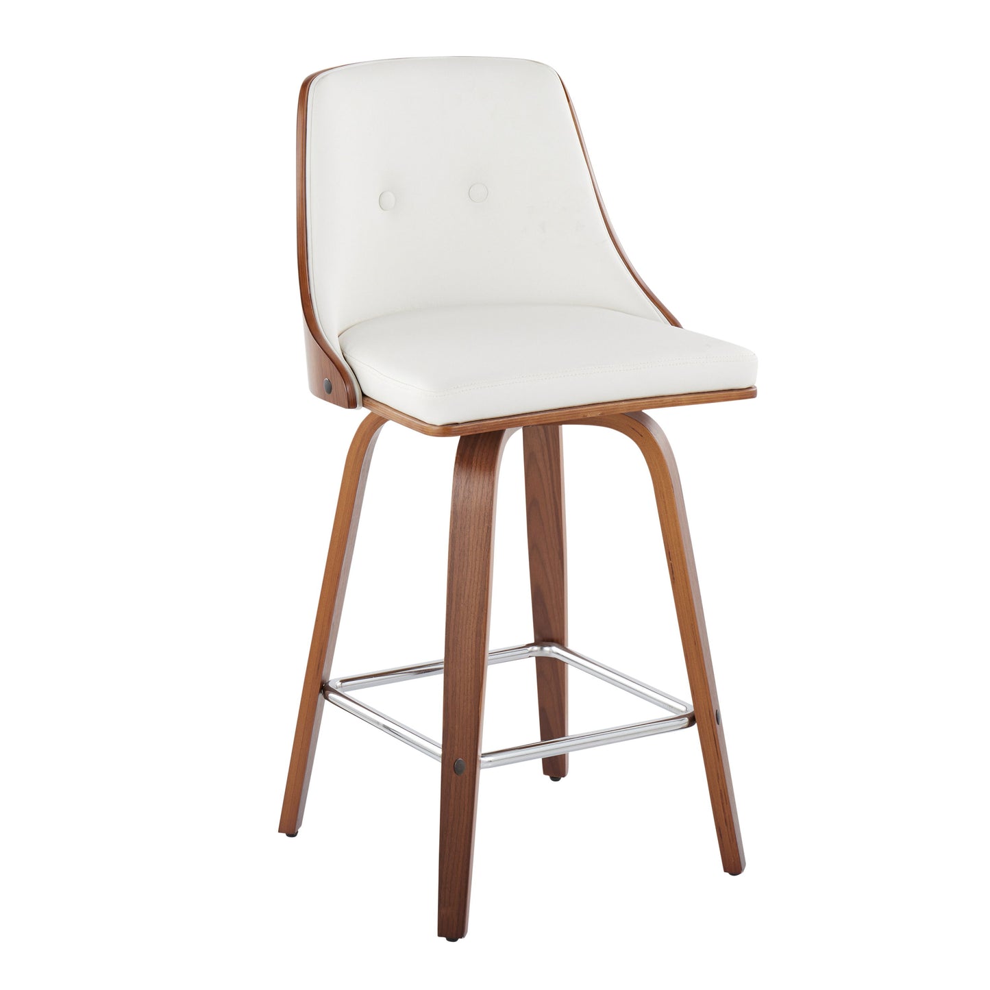 Gianna - Mid-Century Modern Fixed Height Counter Stool With Swivel With Square Footrest (Set of 2) - Walnut / Light White