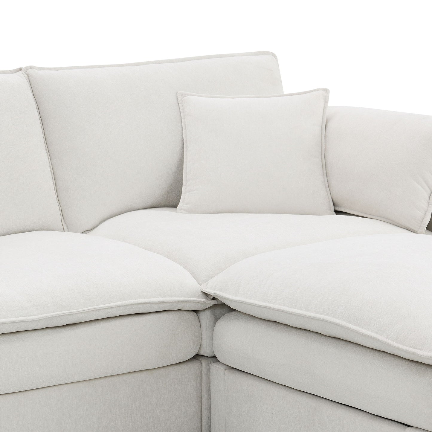 Chenille Modular Sectional Sofa, U Shaped Cloud Couch Set With Double Cushions, 6 Seat Sleeper Sofa Bed With Ottomans, Oversized Indoor Furniture - Cream