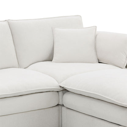Chenille Modular Sectional Sofa, U Shaped Cloud Couch Set With Double Cushions, 6 Seat Sleeper Sofa Bed With Ottomans, Oversized Indoor Furniture - Cream