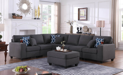 Cooper - 7 Piece Reversible L-Shape Sectional Sofa With Ottoman And Cupholder - Dark Gray