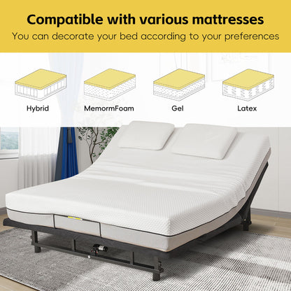 Electric Ergonomic Adjustable Bed Base Queen Size With Wireless Remote Control - Gray