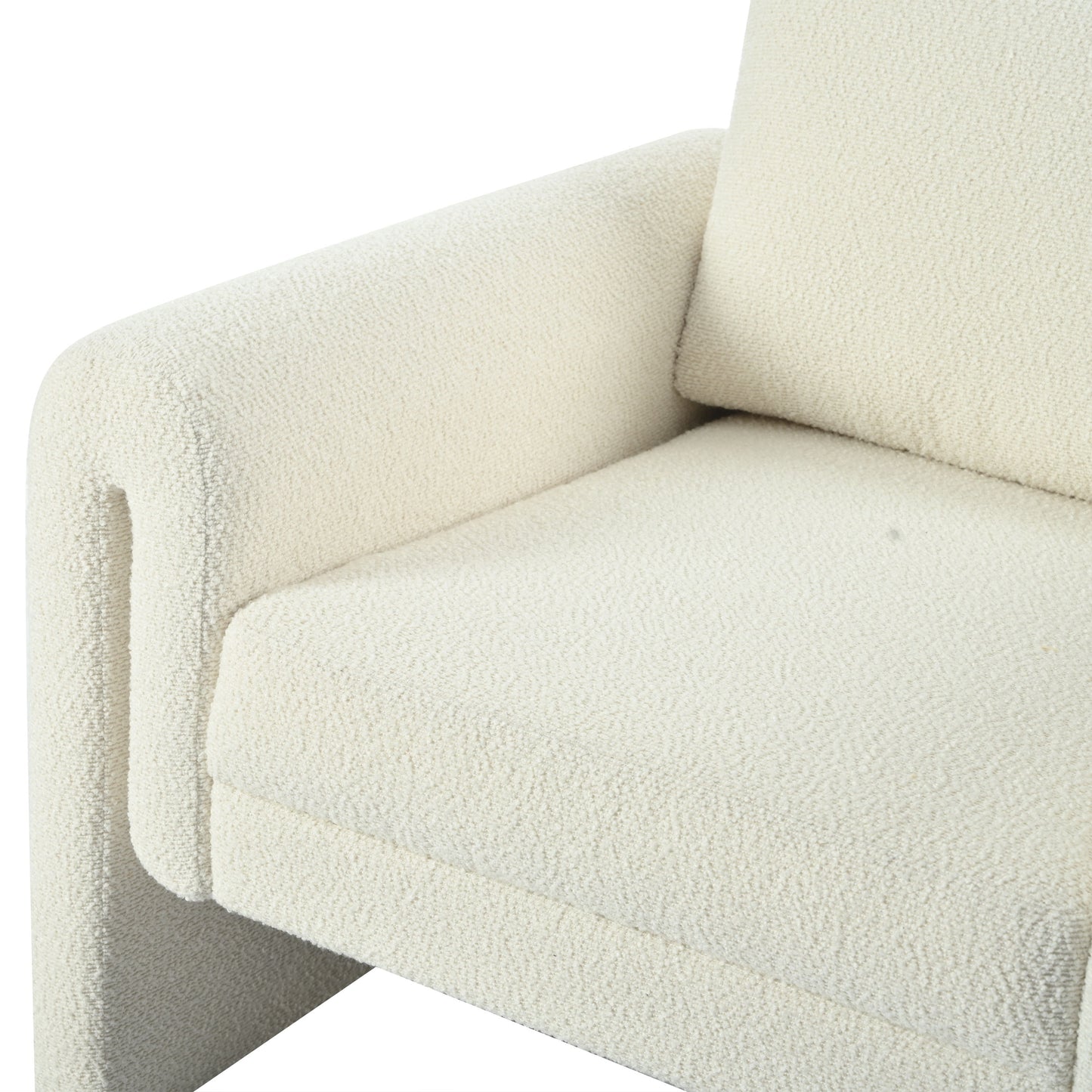 Modern Boucle Upholstered Accent Chair Luxurious Comfort & Sturdy Support, Solid Wood Frame - Ivory