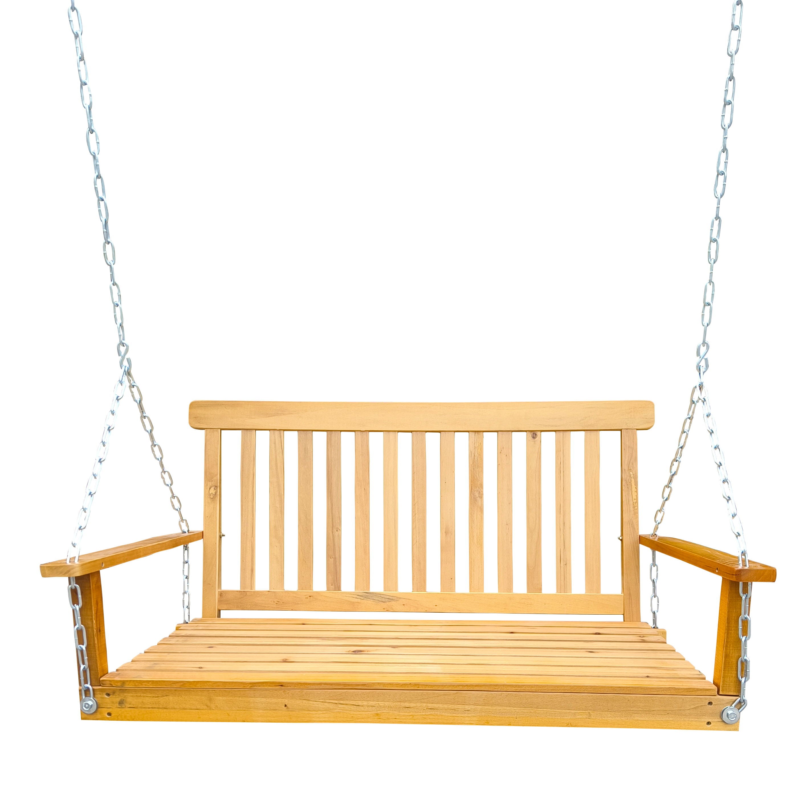 Front Porch Swing With Armrests For Outdoor Patio, Garden Yard, Backyard Or Sunroom - Teak