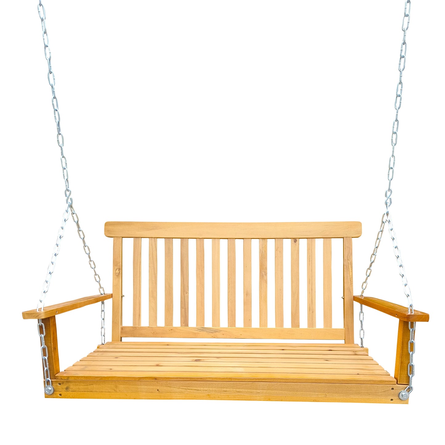 Front Porch Swing With Armrests For Outdoor Patio, Garden Yard, Backyard Or Sunroom - Teak