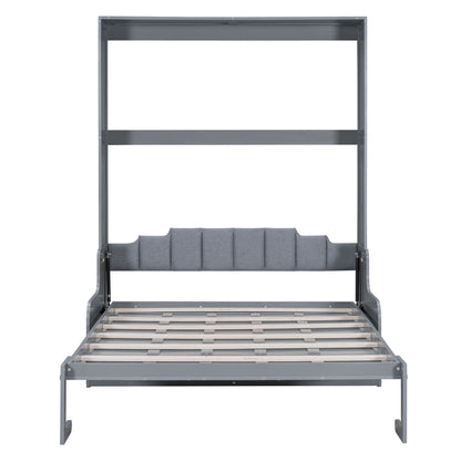 Queen Size Murphy Wall Bed With Cushion, Space Saving - Gray