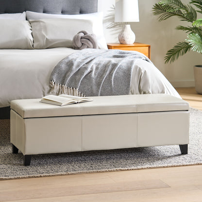 Glouster - Storage Ottoman With Leather Upholstery - Ivory