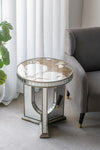 Round Side Table With Elegant Foral Design And Mirrored - Silver Multi