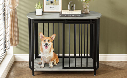 Furniture Style Dog Crate For Small And Medium Dogs, Wooden Cage Indoor Kennel Furniture, Modern Dog Crate End Table With Double Doors - Gray