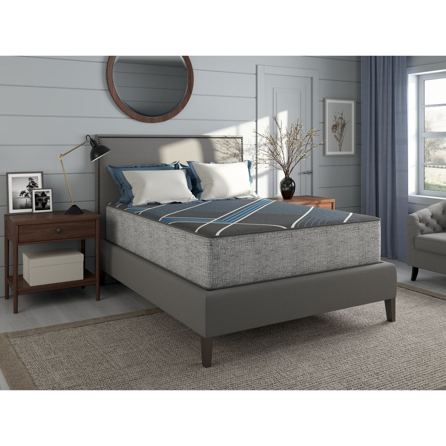 Tempagel - 13" King Size Hybrid Mattress With Advanced Cooling And Support - Gray / Blue