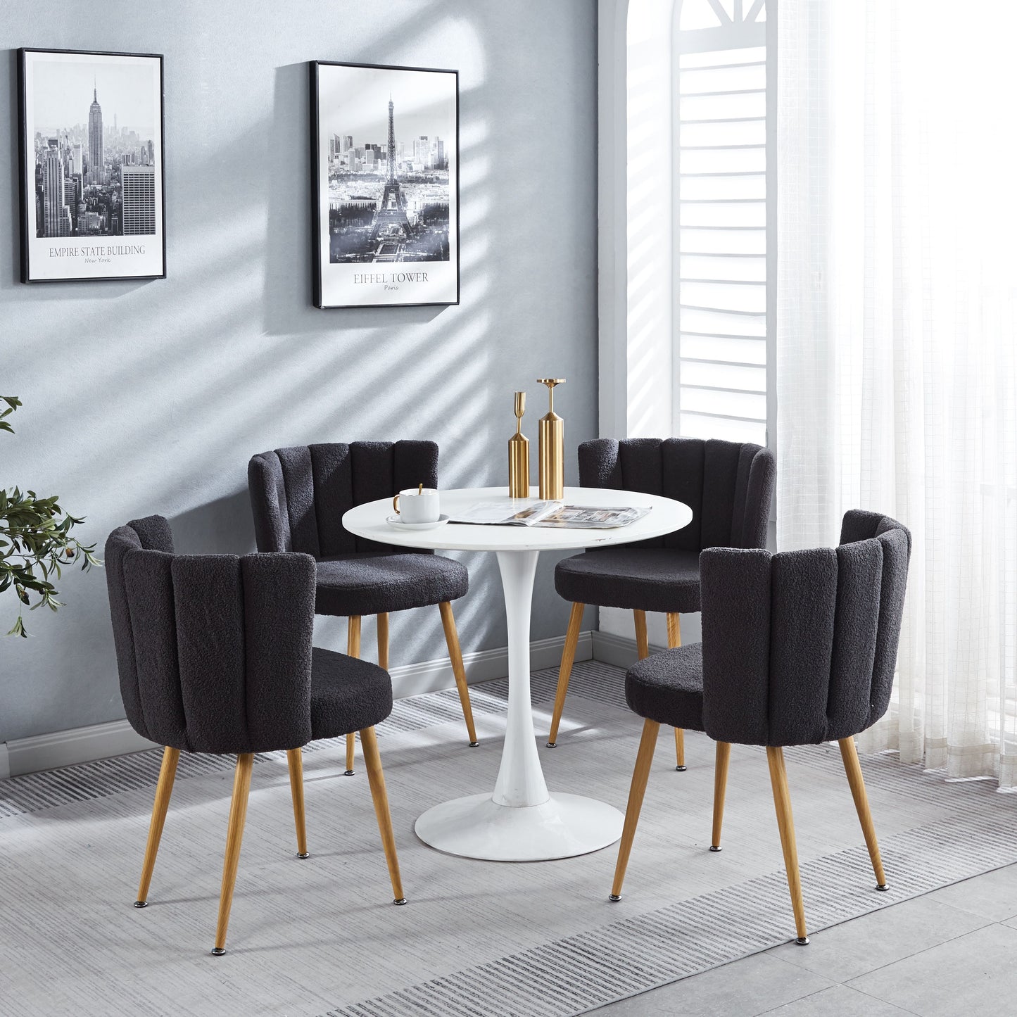 Modern Dining Chair (Set of 2) With Iron Tube Wood Color Legs, Shorthair Cushions And Comfortable Backrest, Suitable For Dining Room, Living Room, Cafe, Simple Structure - Gray