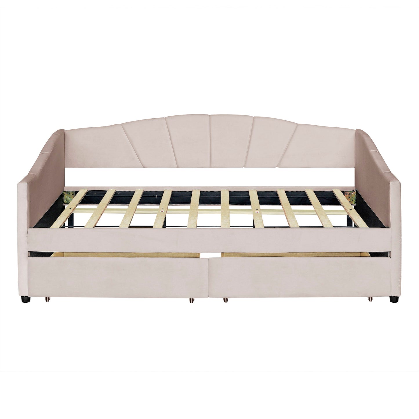 Twin Size Upholstered Daybed With Two Drawers And Slat - Beige