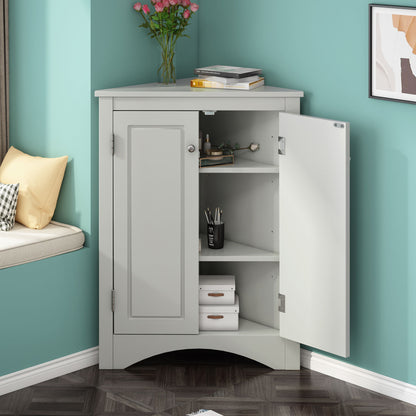 Triangle Bathroom Storage Cabinet With Adjustable Shelves, Freestanding Floor Cabinet For Home Kitchen - Gray