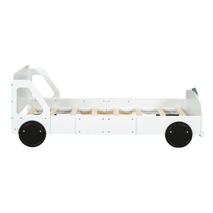 Twin Size Car Shaped Platform Bed With Wheels - White