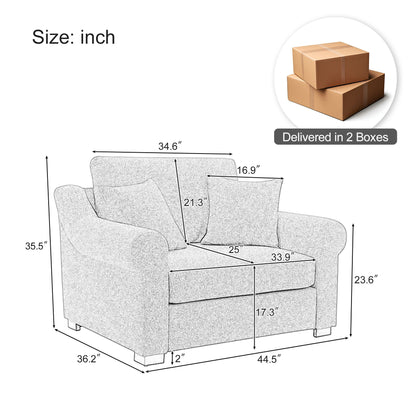 Modern Chenille Oversized Armchair, Chair And A Half, Single Sofa For Bedroom, Living Room, Wide - Gray