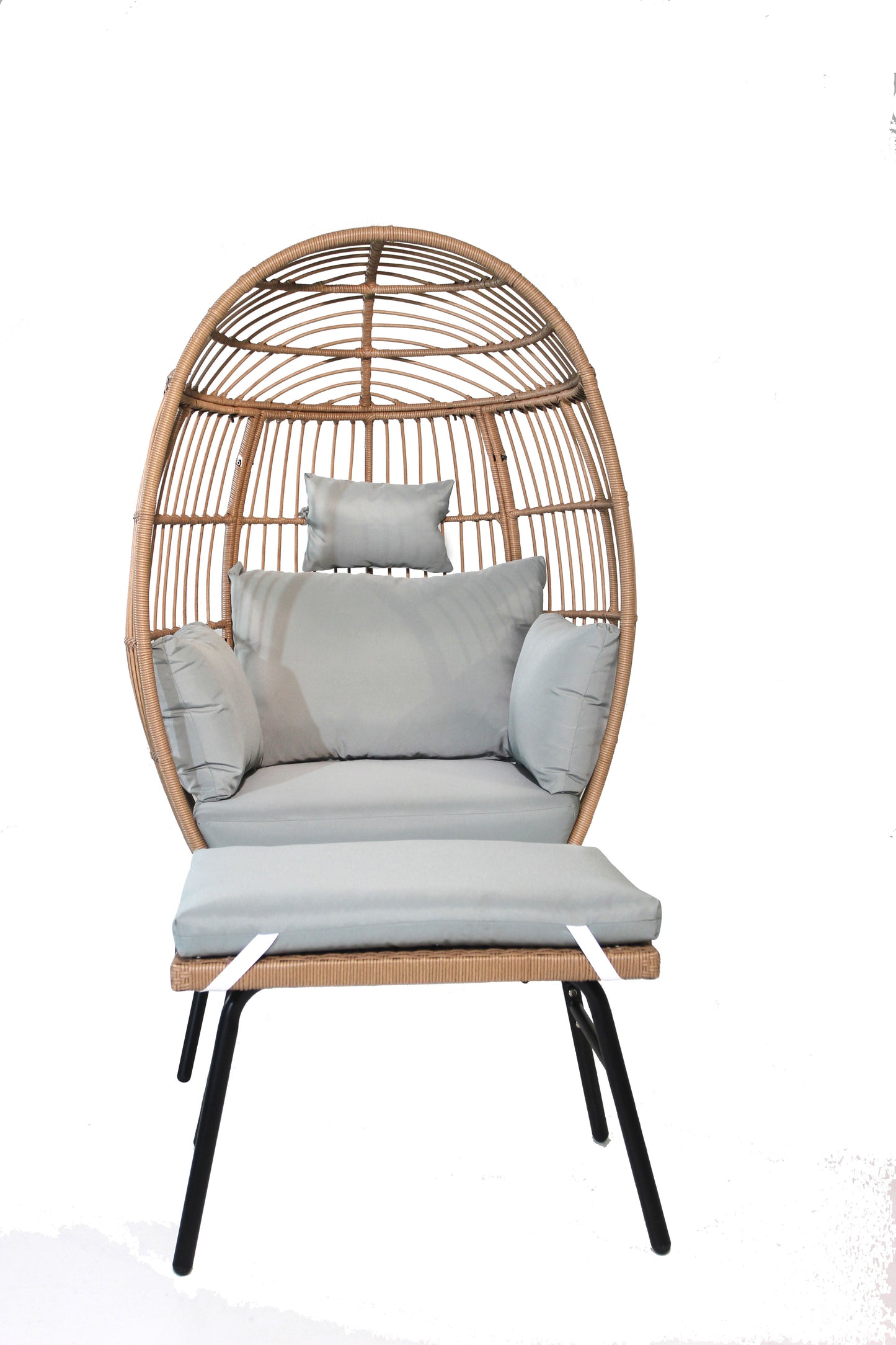 Outdoor Garden Wicker Egg Chair And Footstool Patio Chaise, With Cushions, Outdoor Indoor Basket Chair - Blue / Neutral