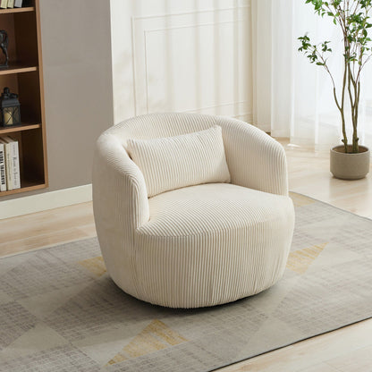 Upholstered Metal Base 360 Degree Swivel Barrel Soft Chair With Pillow, For Club, Living Room, Bedroom, Office As Well As Reading Armchair - Ivory