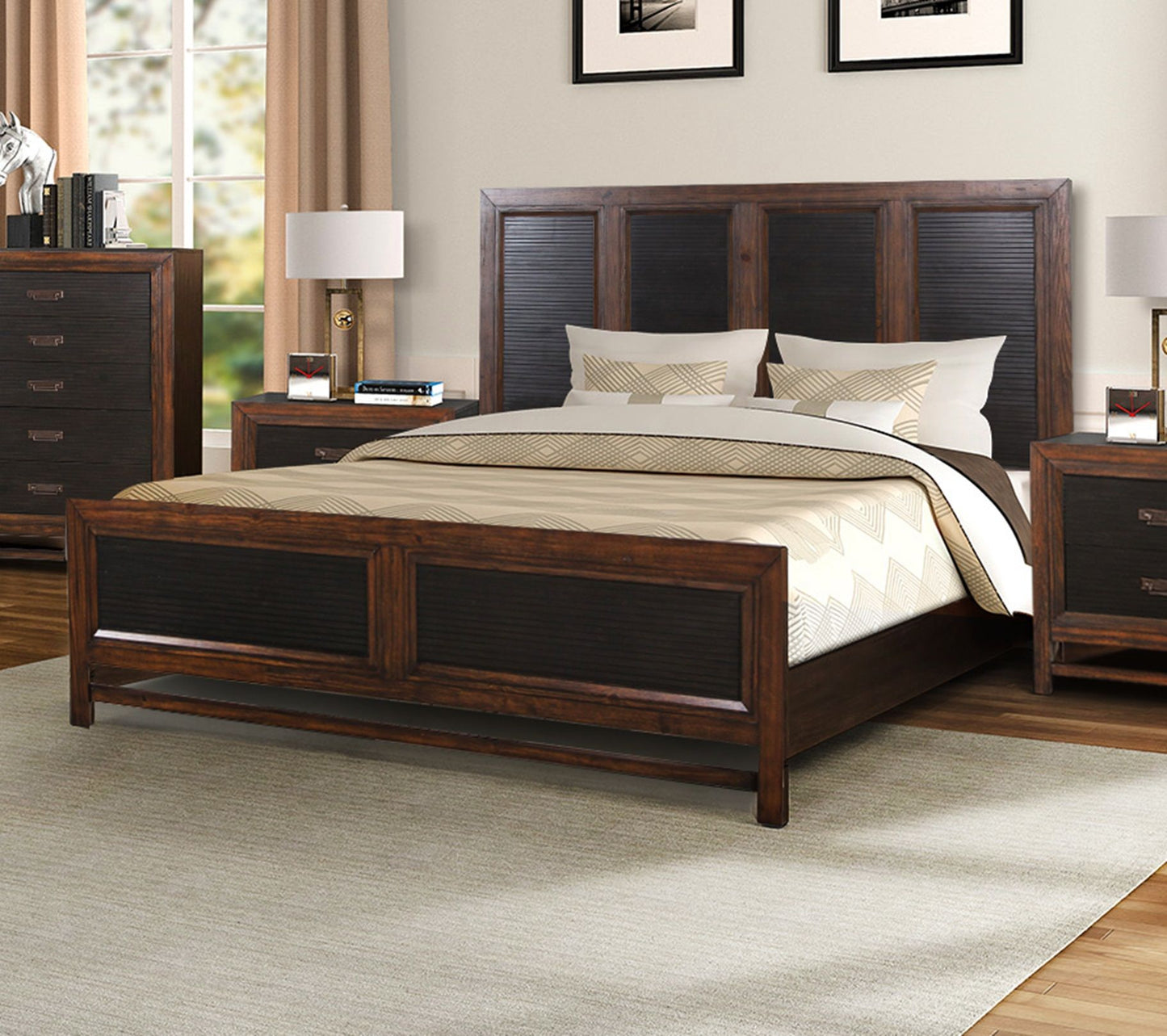 Branson - King Size Panel Bed, Two Tone - Brown