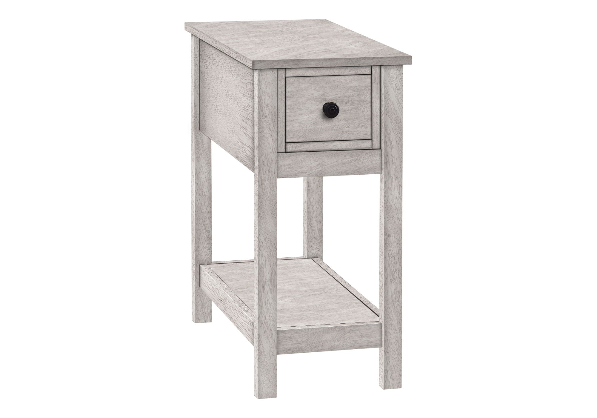 Accent End Table, 2 Tier, Narrow, Lamp, Storage Drawer, Transitional - Gray Wash