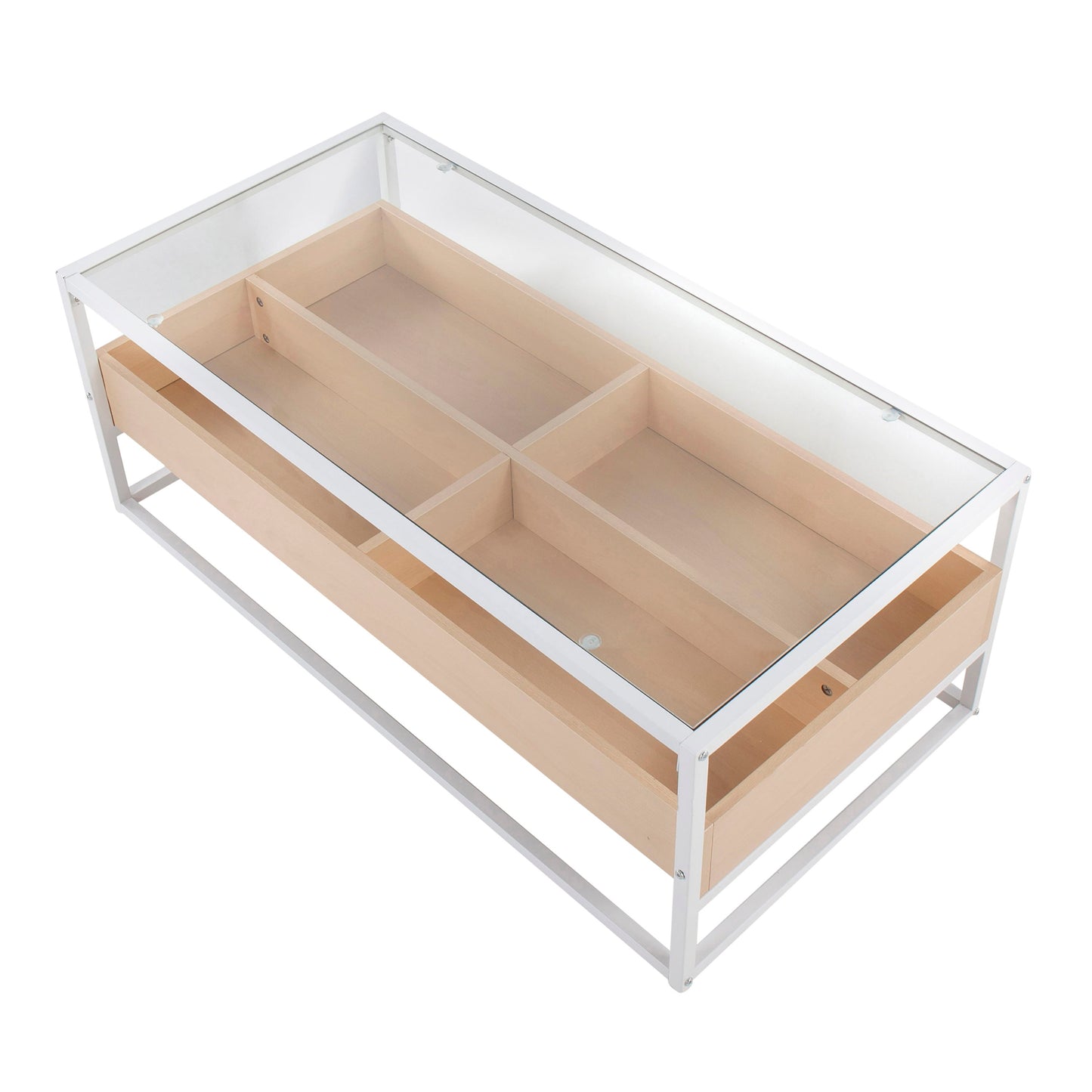 Display Contemporary Coffee Table - White / Natural / Clear