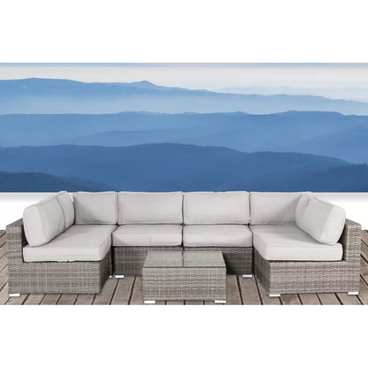 Patio Sofa Set For 4 With Cushions Convenient Outdoor Seating Group - Brown / Gray