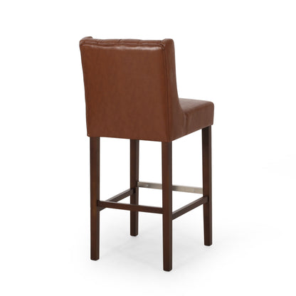 Solstara - Upholstered Leather Dining Barstool With Button Tufted And Wing Back - Light Brown