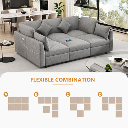 Sectional Sofa Modular Sofa U - Shaped Sofa Couch Sofa Bed L - Shaped Sofa With A Movable Ottoman And Two USB Ports For Living Room - Light Gray