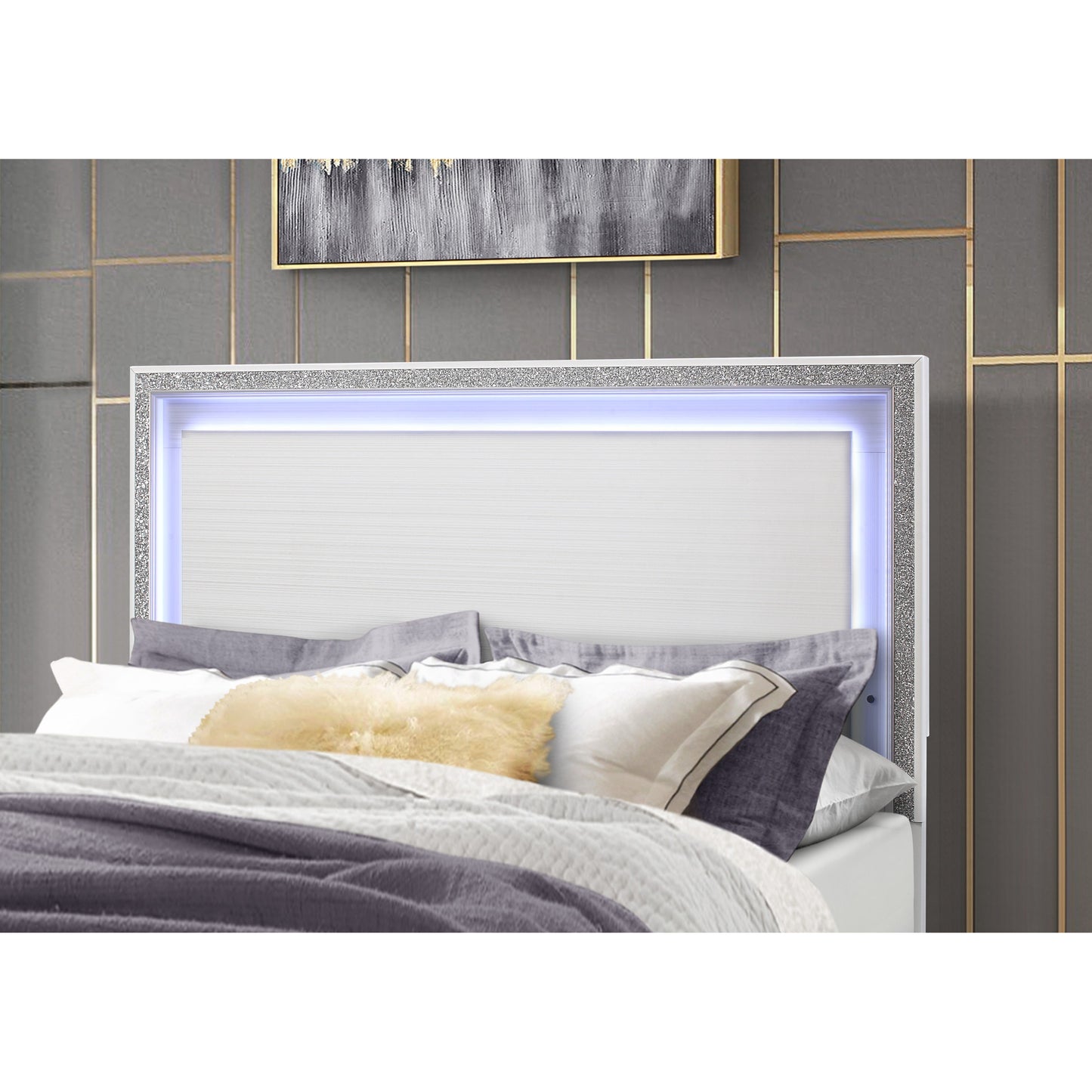 Almera - King Bed Glitter - White