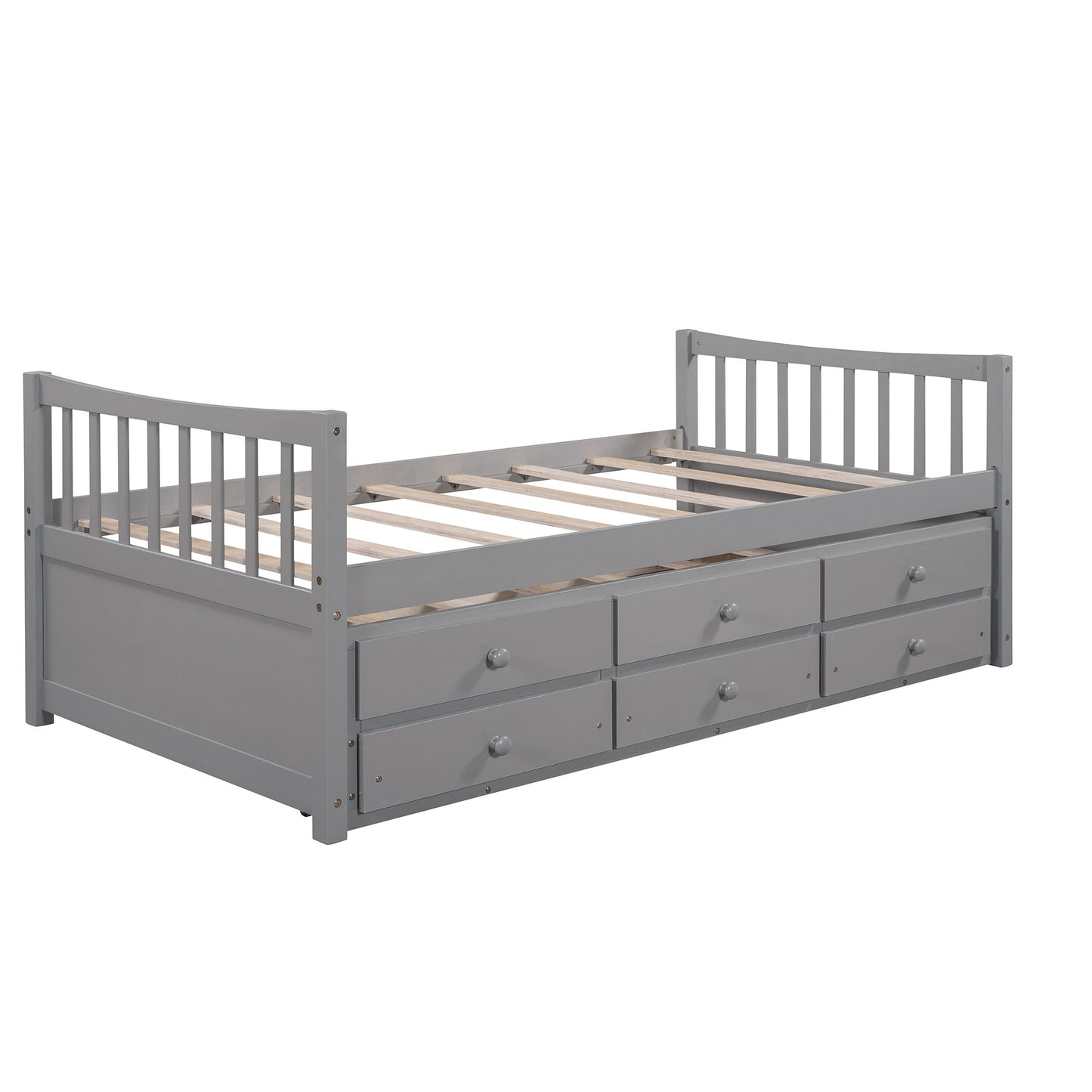 Twin Size Daybed With Trundle And Drawers - Gray