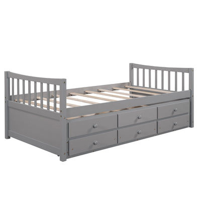 Twin Size Daybed With Trundle And Drawers - Gray