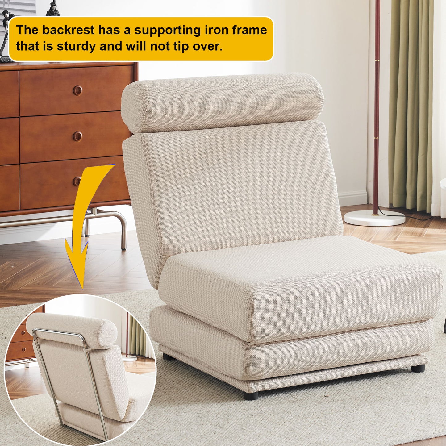 Single Sofa Chair Foldable Single Sofa Bed With Pillow, Portable Foldable Sofa Bed, Leisure Sofa Chair, Easy To Store, Made Of Breathable And Wearable Linen - Cream White