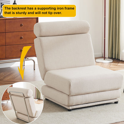Single Sofa Chair Foldable Single Sofa Bed With Pillow, Portable Foldable Sofa Bed, Leisure Sofa Chair, Easy To Store, Made Of Breathable And Wearable Linen - Cream White
