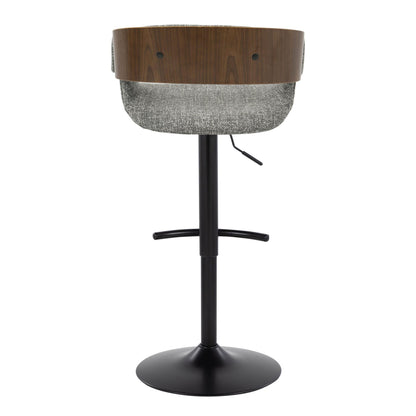 Elisa - Mid-Century Modern Adjustable Barstool With Swivel With Rounded T Footrest (Set of 2) - Black / Walnut / Gray