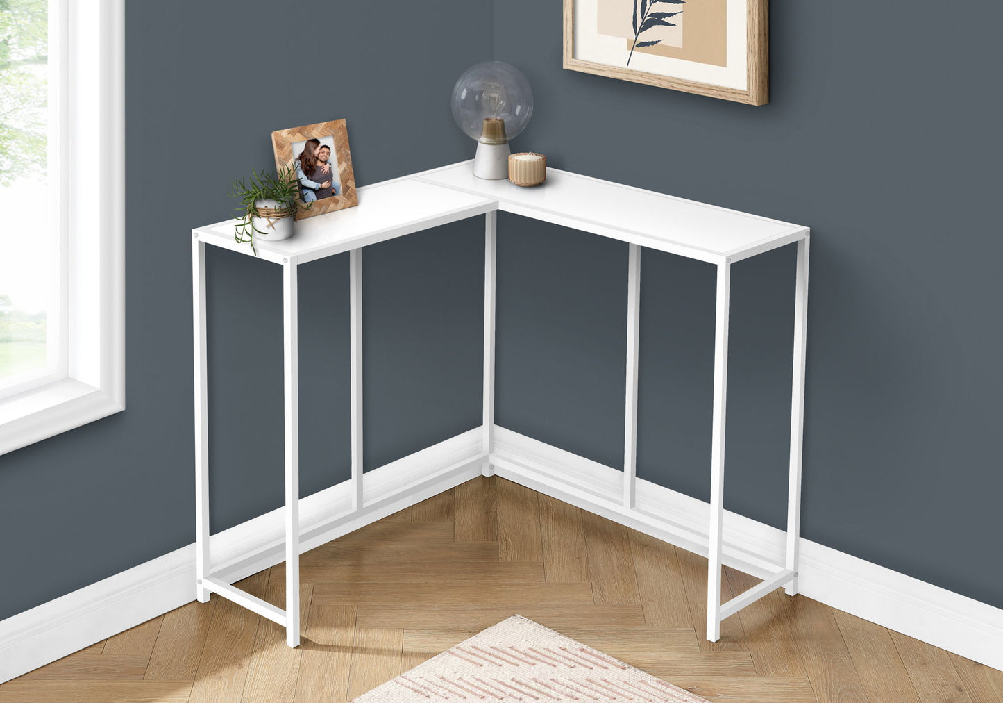 Corner Accent Console Table For Entryway, Contemporary And Modern - White