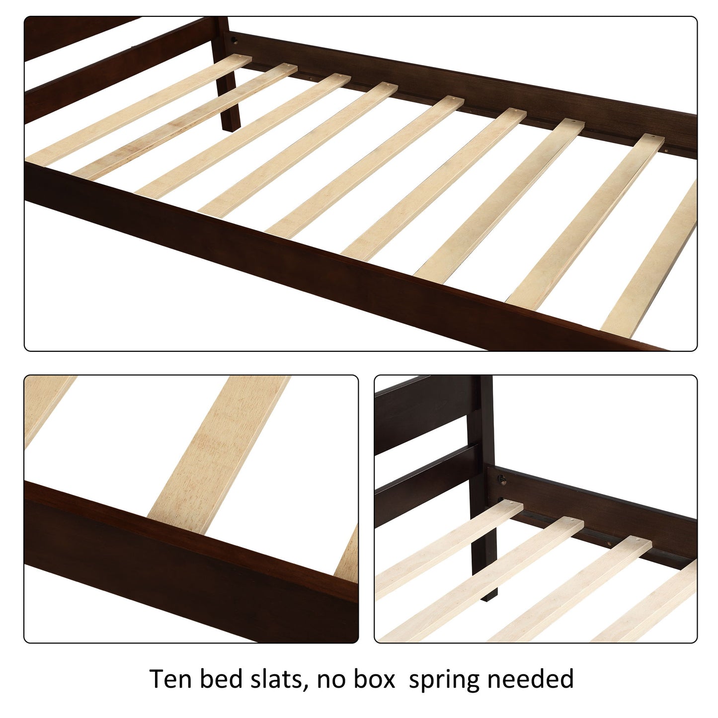 Twin Size Platform Bed With Headboard And Slat Support - Espresso