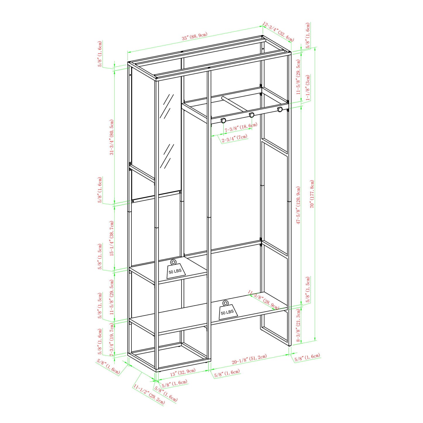 Modern Hall Tree With Hanging Storage - Gray Wash
