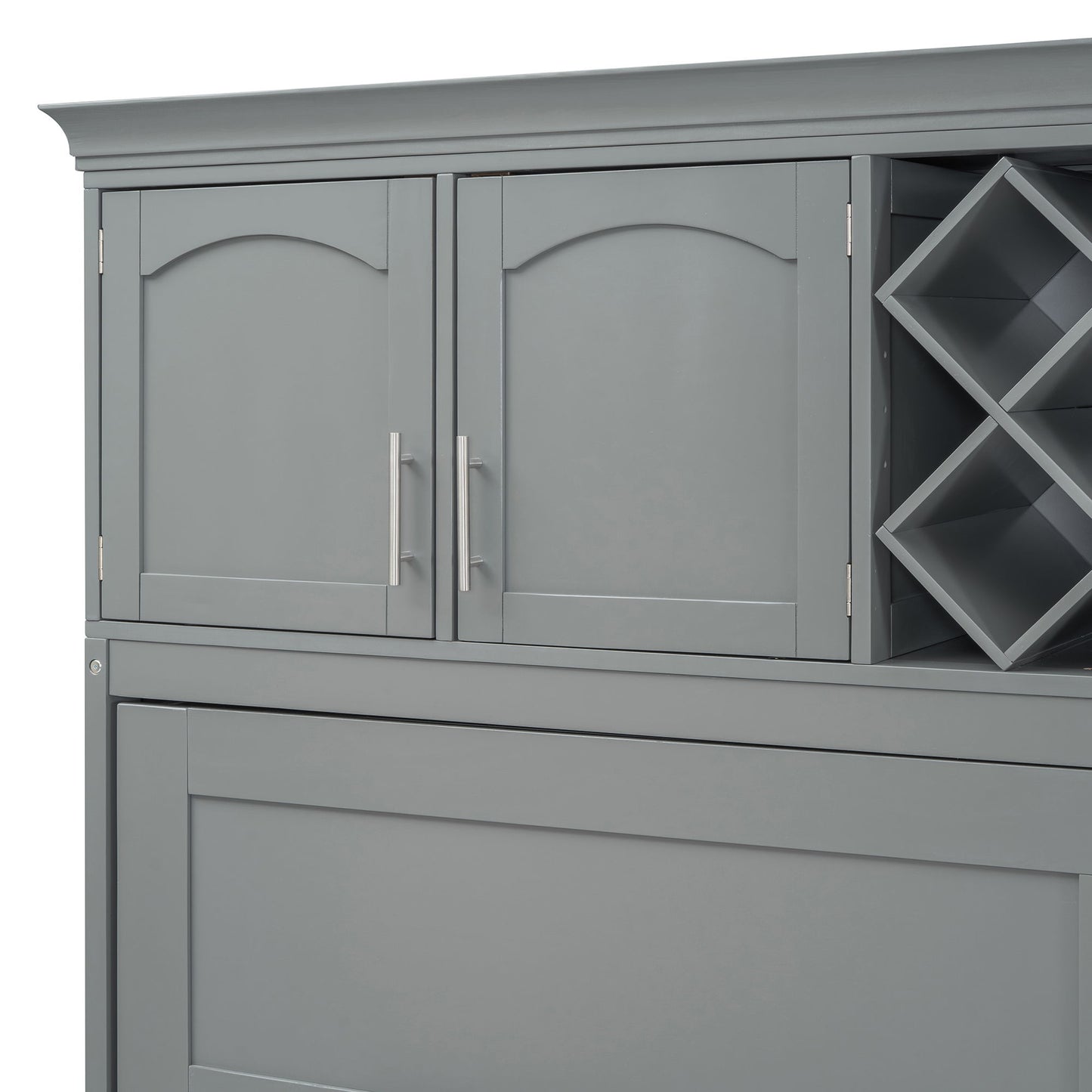 Queen Size Murphy Wall Bed With Top Cabinets & Wine Rack - Gray