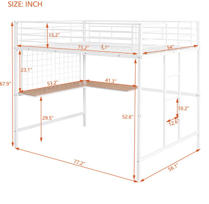 Full Loft Bed With Desk And Grid - White