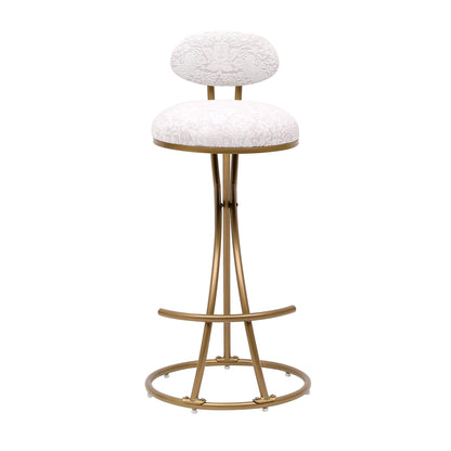 Modern S Shaped Bar Stools (Set of 2) With Backrest Floral Print Upholstered Dining Chairs Counter Height For Kitchen Island - Gold & White Print