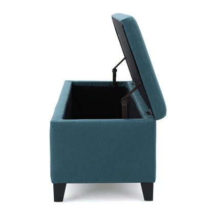 Storage Ottoman Bench With Polyester Upholstery And Wood Frame - Teal
