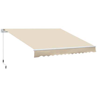 Outsunny - 12' x 8' Retractable Awning Patio Awnings Sun Shade Shelter With Manual Crank Handle, 280G / M����������� Uv & Water-Resistant Fabric And Aluminum Frame For Deck, Balcony, Yard - Cream White