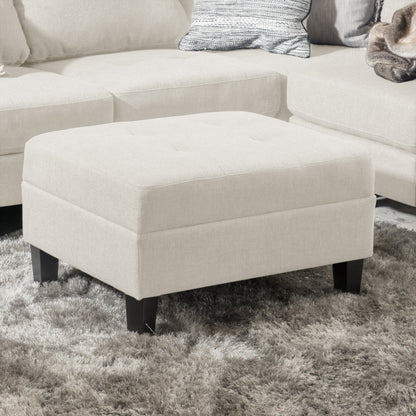 Ottoman With Birch Wood Legs And Cushioned Top For Comfort - Ivory