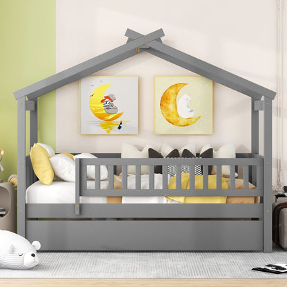Twin Size House Bed & Twin Size Trundle - Gray