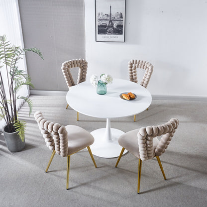 Modern Chair With Iron Tube Legs, Soft Cushions And Comfortable Backrest, Suitable For Dining Room, Living Room, Cafe, Hairball Back (Set of 4) - White / Gold