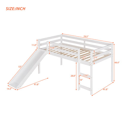 Twin Loft Bed With Slide, Multifunctional Design - White