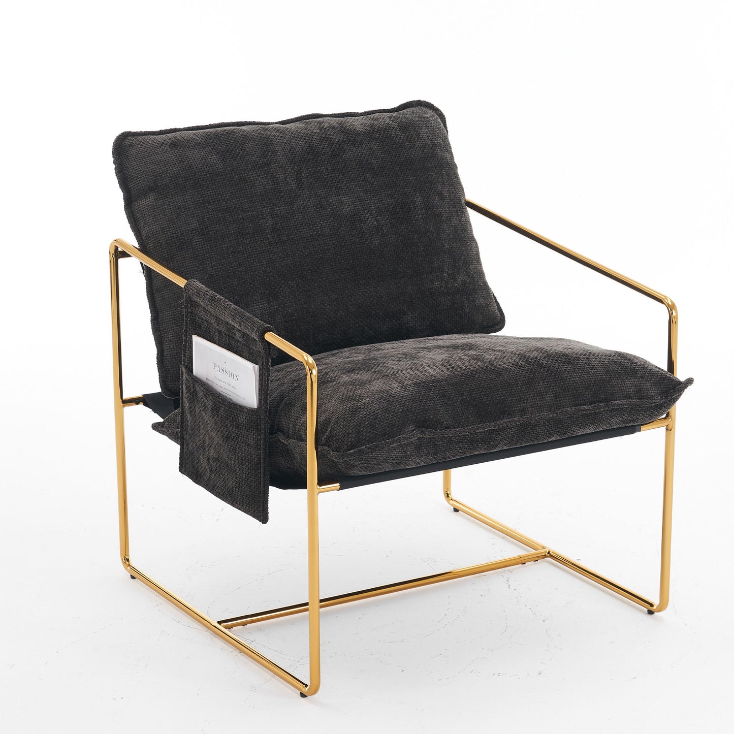 Upholstered Hanging Armchair With Arm Pocketsmetal Frame (Set of 2), Gold-Plated Craftsmanship, Crushed Foam Cushions And Skin-Friendly Woven Fabric For Living Room And Bedroom - Dark Gray